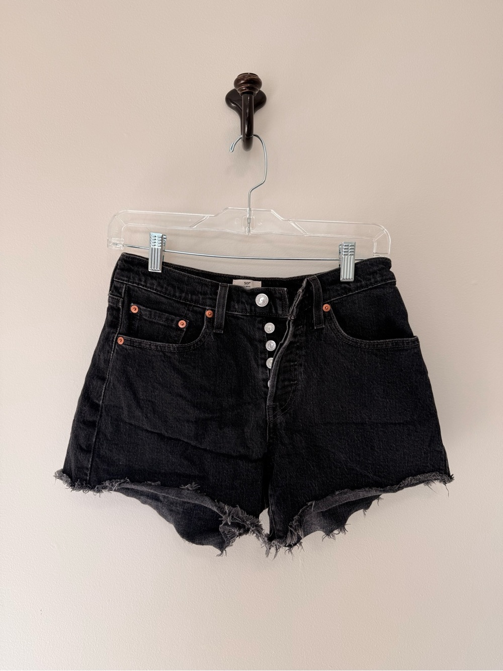 Levi’s Black High-Rise Distressed Women’s Shorts — Size 27